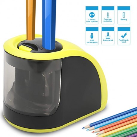 Sacapuntas eléctrico con USB o funciona con pilas, 2 agujeros 6 – 8 mm y 9 – 12 mm – Regalo perfecto para niños, estudiante