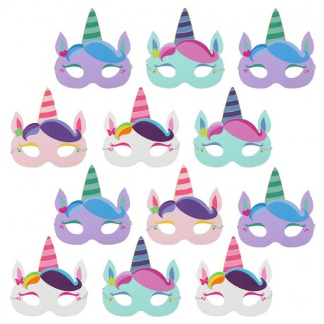 com-four® 12x Máscaras de unicornio para niños de diferentes colores [selección varía], máscaras para cumpleaños y fiestas te