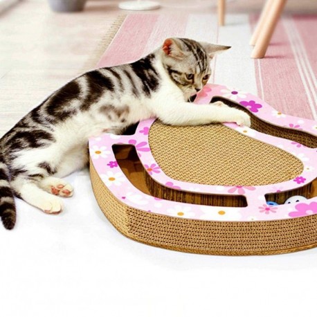 shape Cat Scraching Board Lounge Cartón Corrugado Papel Corrugado con Bola Cat Scratch Board Melocotón Rosa en Forma de coraz