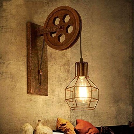 S&shan Lampara de pared, Creativo retro Loft ajustable polea de elevación lámpara de pared porche restaurante pasillo pasillo