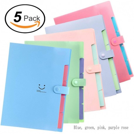 Nilefen - Carpeta de documentos A4, 5 unidades , color rosa, azul, verde, morado, rosa